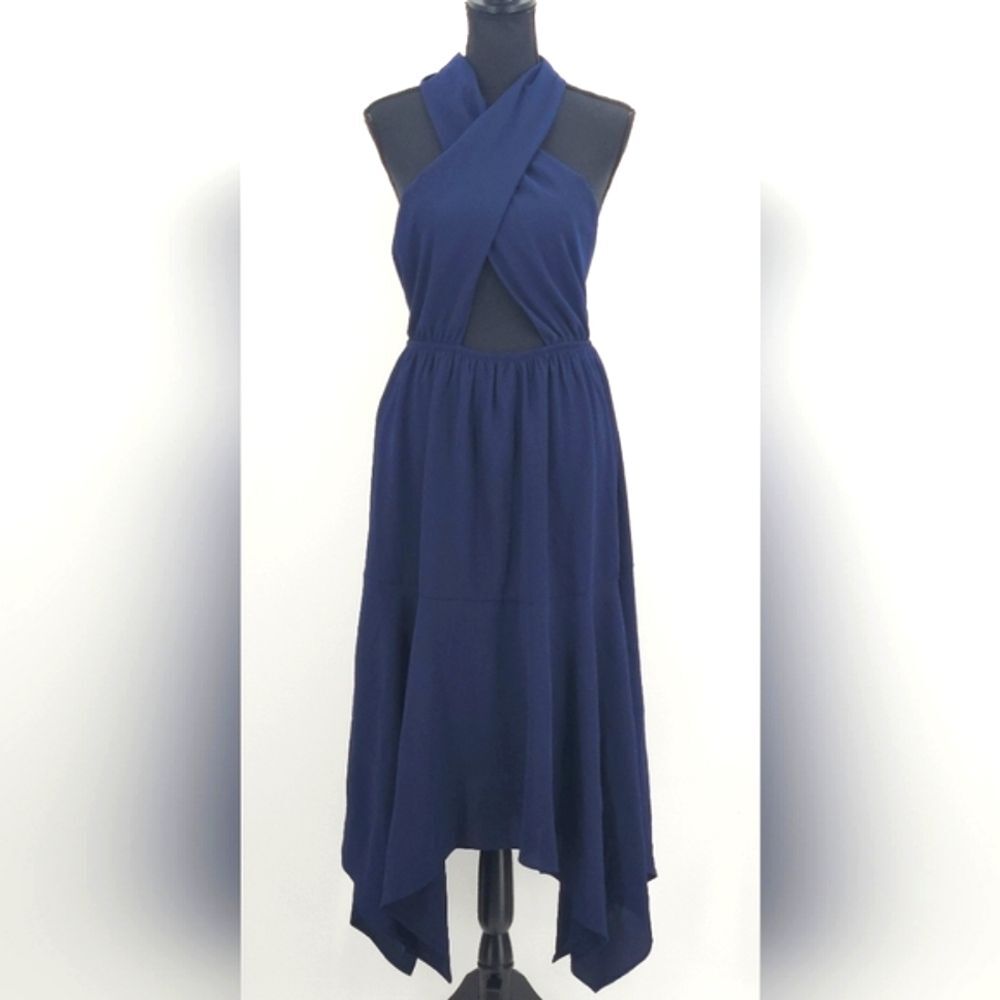 Vici Marisol Halter Cutout Midi Dress Size Large Womens Navy Blue Tiered